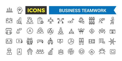 Fototapeta na wymiar Business Teamwork, Team Building, Work Group And Human Resources Line Web Icon Set, Outline Icons Collection, Icon collection. Editable vector illustration., Vector Illustration