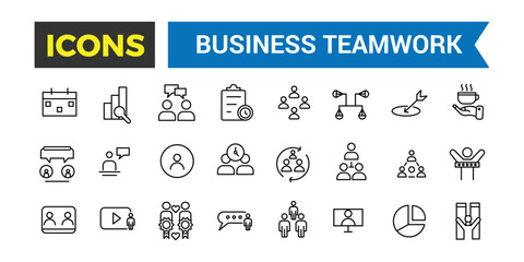 Business Teamwork, Team Building, Work Group And Human Resources Line Web Icon Set, Outline Icons Collection, Icon collection. Editable vector illustration., Vector Illustration