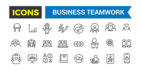 Business Teamwork, Team Building, Work Group And Human Resources Line Web Icon Set, Outline Icons Collection, Icon collection. Editable vector illustration., Vector Illustration