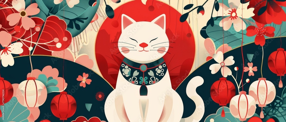 Poster an asian traditional icon and geometric design are incorporated into this japanese pattern modern ba