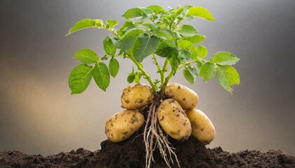 Potato plant with roots isolated