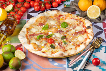 pizza with tomatoes and olives