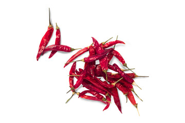 Fototapeta premium Group of dried chili, sun-dried hot pepper , cayenne pepper or chili, isolated on white background with clipping path. Top view.