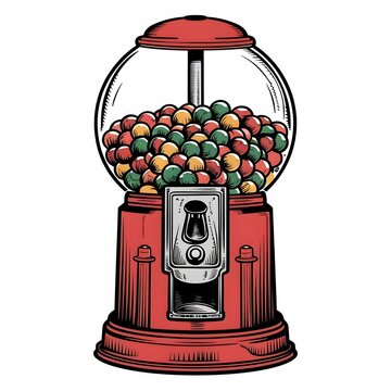 A nostalgic and monochromatic illustration of an old-school gumball machine from the mid-20th century. The black-and-white design highlights the bold outline of the gumball machine,