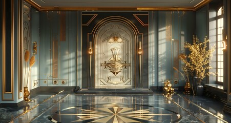 Art Deco 3D render luxurious geometric mirror - obrazy, fototapety, plakaty
