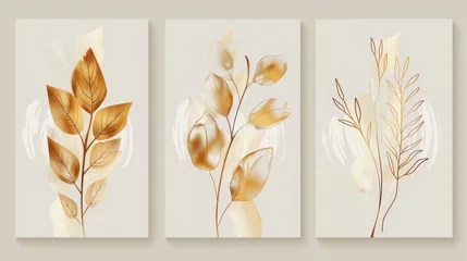 Türaufkleber Modern set of botanical wall art. Line art drawing with abstract shape. Abstract Plant Art design for wall framed prints, canvas prints, posters, home decor, covers, wallpapers. © Zaleman
