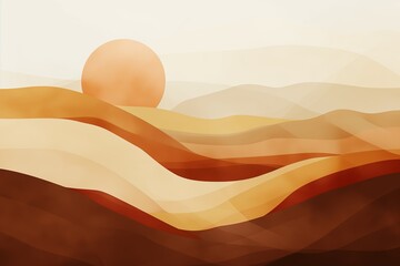 Warm terracotta abstract wave landscape art