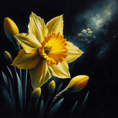 Daffodils, painting on canvas.	 - 790799323