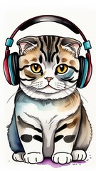 Cat in headphones, photo for advertising