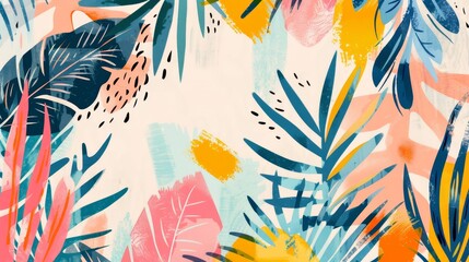 Hand painted illustrations wall arts modern. Surface pattern design. Abstract art textile design with literature or natural tropical line arts painting for greeting cards, covers, prints.