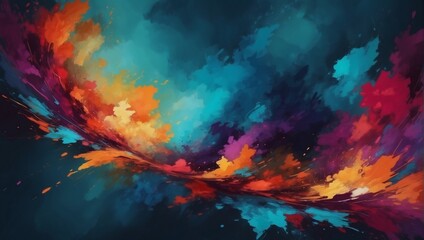 Atmospheric painting backdrop with copy space. Abstract artistic banner in deep colors.