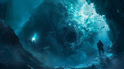 Explorers encounter a fearsome monster in a dark cave, sparking a thrilling tale of survival and bravery.