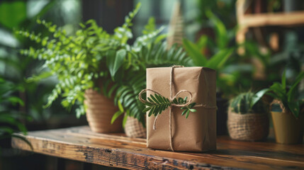 Innovative and sustainable packaging design with natural materials, blending seamlessly with nature.