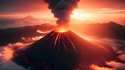 Landscape of an active erupting volcano