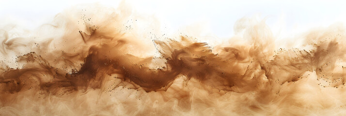 Brown and beige smudged watercolor paint stain on transparent background