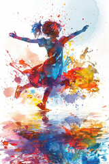 Vibrant watercolor illustration of children dancing freely with loose and expressive movements.