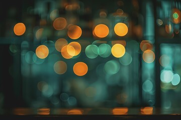 Sparse orange-yellow-green bokeh on a black background in a mysterious antique store.
