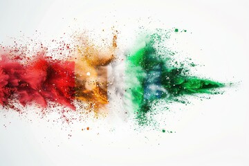 Italian wave flag, fine powder and paint exploding on a white background