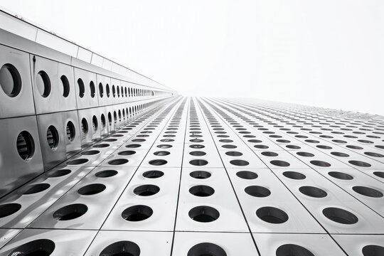 Black and white tone, Exterior architectural detail of aluminium perforated cladding facade of modern buildings.