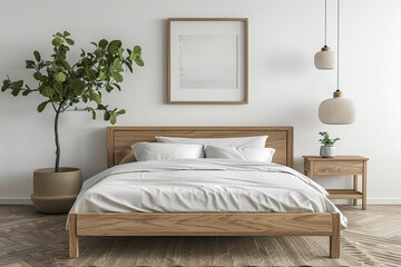 Bedroom With Bed, Nightstands, and Plant