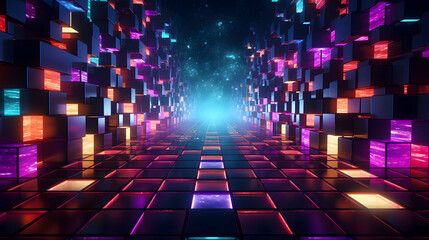 Digital technology surreal grid space neon light web page PPT background