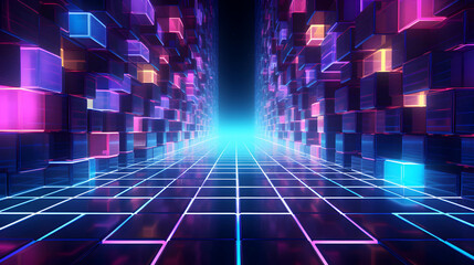 Obraz premium Digital technology surreal grid space neon light web page PPT background