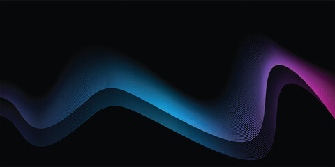 Vector wave lines smooth flowing dynamic blue green gradient light isolated on black background for concept of technology, digital, communication, science, music. vektor