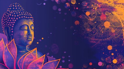 Buddha Statue Painting With Purple Background - obrazy, fototapety, plakaty