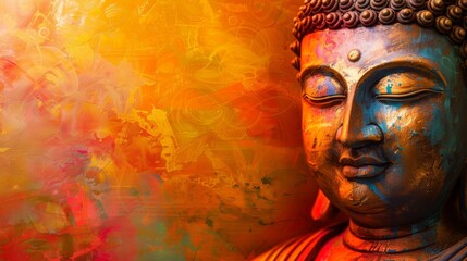 Buddha Statue in Front of Colorful Background