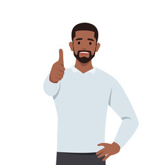 Young black man shows thumb up. Gesture cool. Flat vector illustration isolated on white background