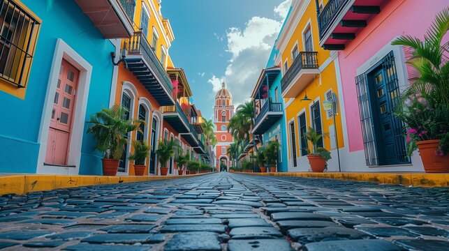 Colorful Colonial Charm in Old San Juan, generative ai