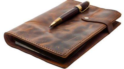 Leather Portfolio with Documents and Pen : Isolated on White, Transparent Background, PNG File, Hand Edited Generative AI