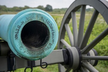 Looking down the barrel of an ancient cannon at Gettysburg National Military Park