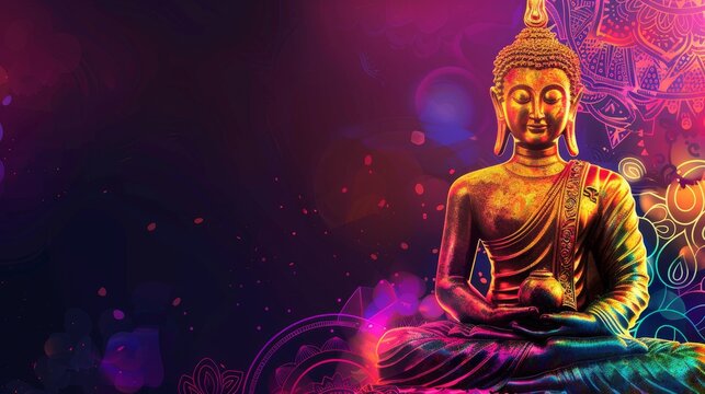 Buddha Statue Sitting in Front of Colorful Background