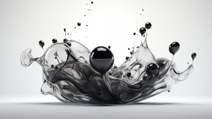 Minimalistic flow black liquid bubble, white plain background