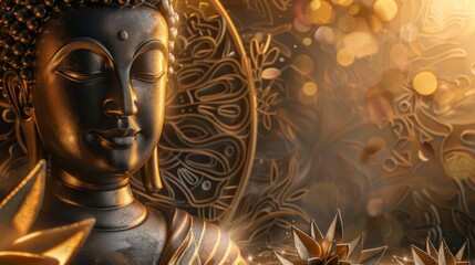 Obraz premium Golden Buddha Statue Against Golden Background