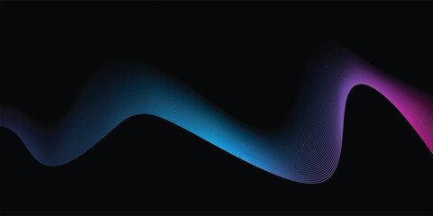 Vector wave lines smooth flowing dynamic blue green gradient light isolated on black background for concept of technology, digital, communication, science, music. vektor