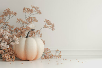 Cottagecore flowers, Halloween Themed, pumpkin, minimalistic design, vector, white background