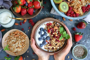 Person Holding Bowl of Cereal and Fruit