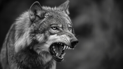 Black and white photography of the ferocity of wolves, Animal pictures
