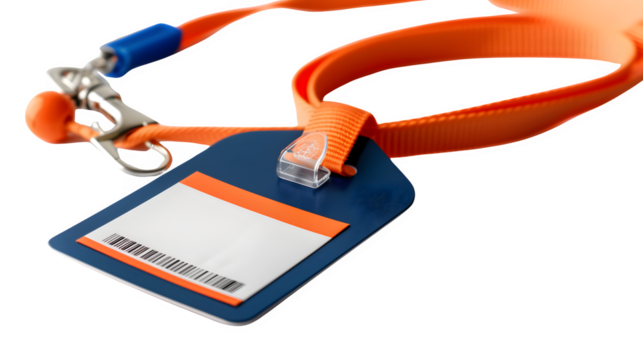 Employee Badge with Lanyard and Clip : Isolated on White, Transparent Background, PNG File, Hand Edited Generative AI