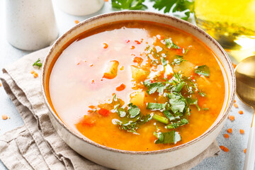 Lentil soup, traditional middle eastern food. Close up. - 790809557