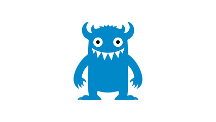cartoon blue silly monster, drawing in vector, cute creature with horns