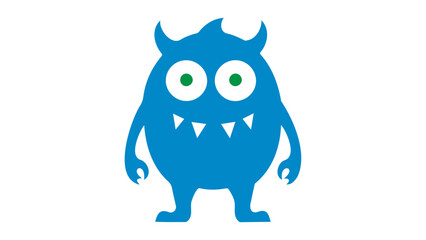 silly blue monster with green eyes smiling, shape drawing in vector
