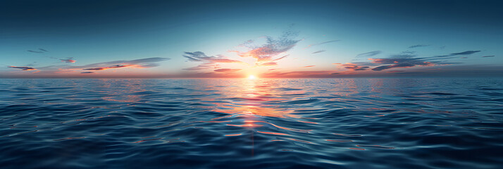 Tranquil Blue Water Scene with Indigo and Cobalt Twilight Reflections and Surrounding Landscape - Minimal Frame