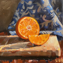 Orange still life oil painting - 790812560