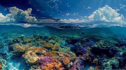 Vibrant Coral Patterns from Above, generative ai - obrazy, fototapety, plakaty