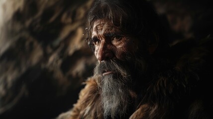 Ancient caveman homo sapiens. Neanderthal primitive people. Human history. Darwin's theory. The origin of man from the ape. Evolution concept.