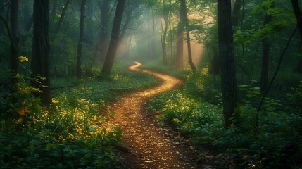 Obraz premium Enchanted Trail in the Fog, generative ai