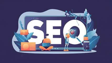 A futuristic and sleek concept of SEO (Search Engine Optimization) as a concept. In the center is a massive, open-lattice search engine